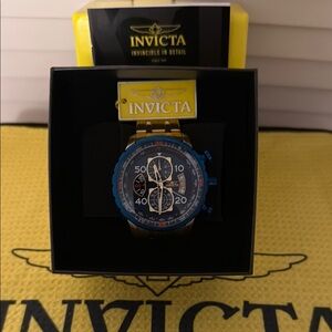 Invicta Aviator 48mm Blue and Gold Watch